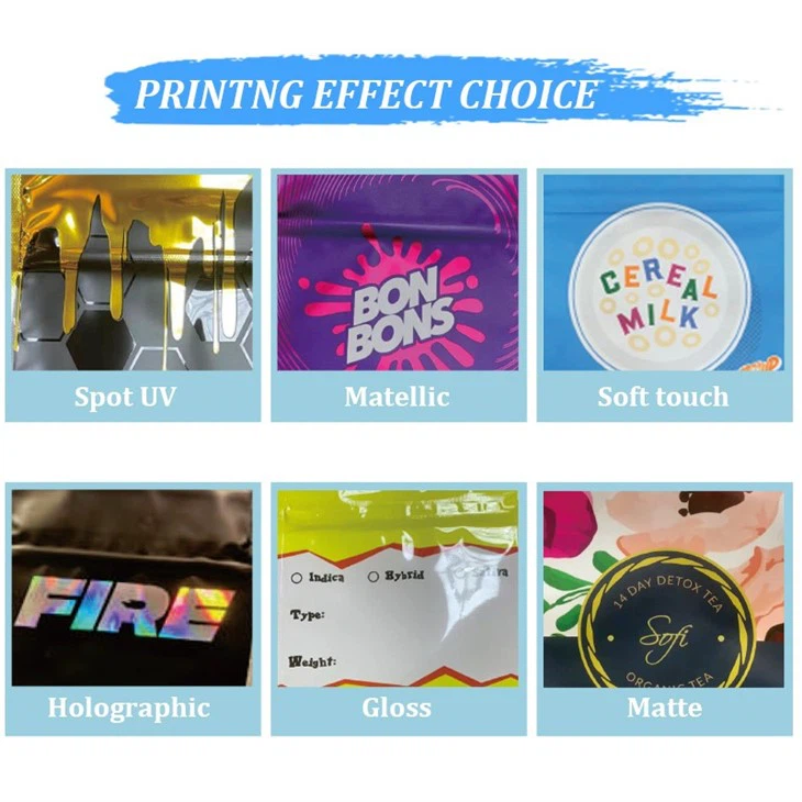 3 Side Seal Zipper Flat Pouch Smell Proof Herb Plastis Pre Roll Packaging Custom Printed Bags