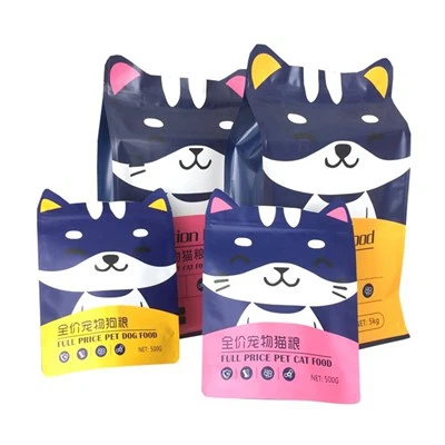 Óreglulegur lagaður deyja klippt gæludýr hundur matarpokar Sérsniðin lógó prentað afturköttur köttur matur standa upp rennilás poki