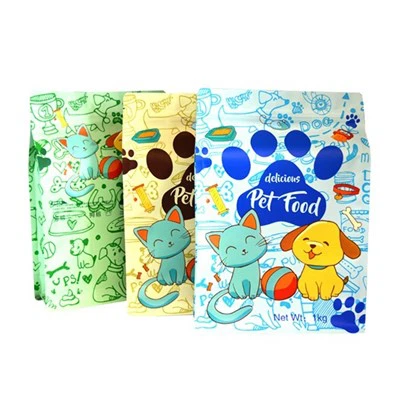 OEM sérsniðin merki plast flat botn poki hlið gusset ziplock gæludýr köttur hundur mat pökkun poki